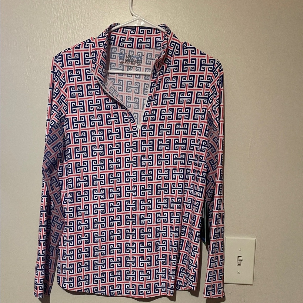 IBKUL Pink and Blue Geometric Long Sleeve Top